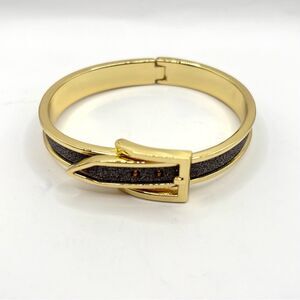 Gold and Black Sparkle Buckle Bangle Bracelet